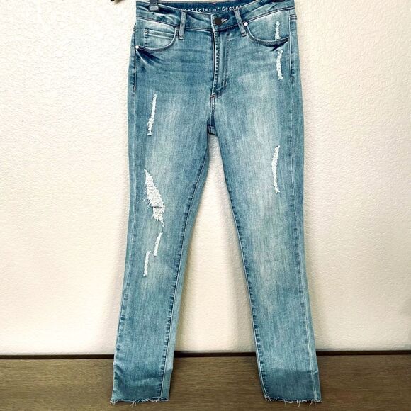 Articles of Society Cropped High Waist Distressed Raw Edge Denim Jeans 25 - Picture 2 of 6